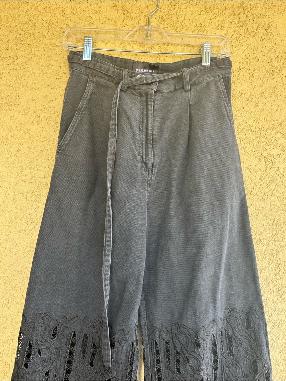 Sabina Musáyev MSRP $425 Black Bender Pants Wide-Leg Lace-Panel Pants - Picture 7 of 10